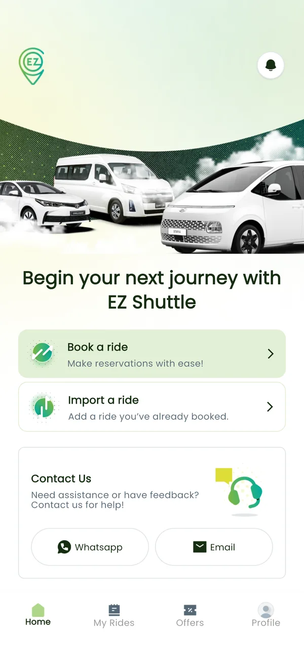 EZ Shuttle app screen